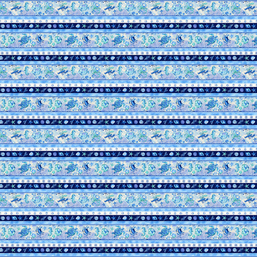 Studio E The Sea Is Calling Quilt Fabric Sea Stripe Style 6781-17 Multi Blue