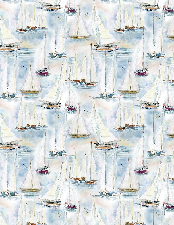 Coastal Sanctuary Quilt Fabric Boats All Over Style 39783-451 Multi