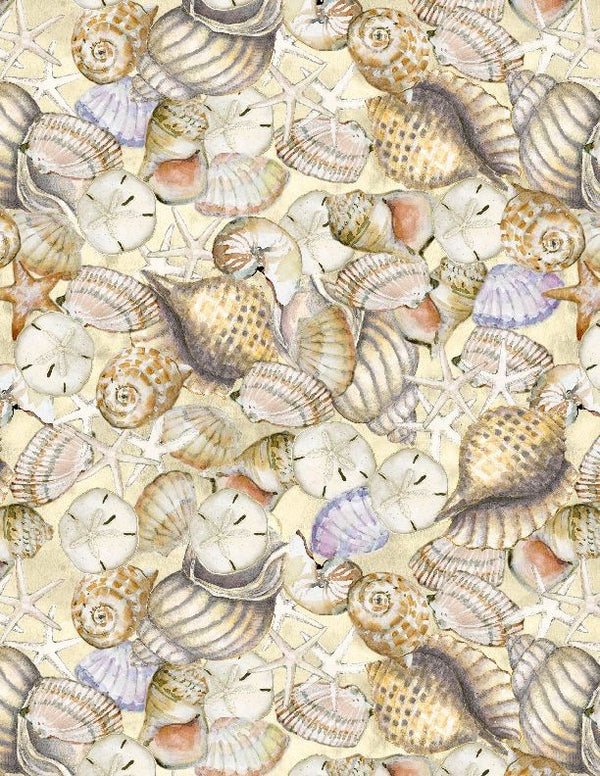 Coastal Sanctuary Quilt Fabric Packed Shells Style 39784-226 Tan