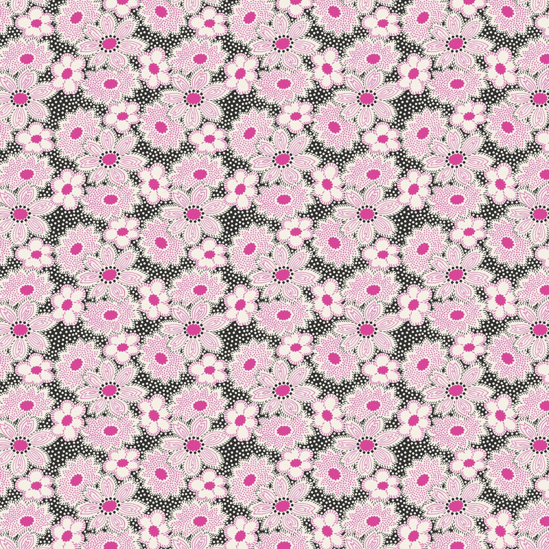 Nana Mae VII 30's Reproduction Quilt Fabric Lg Flowers Style 904-29 Black Pink