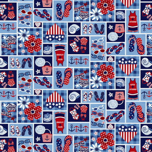 StudioE Star-Spangled Beach Quilt Fabric Patches Style 7479/11 Chambray