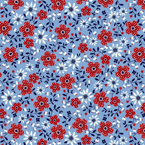 StudioE Star-Spangled Beach Quilt Fabric Patriotic Daisies Style 7481/11 Chambray