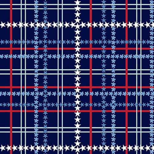 StudioE Star-Spangled Beach Quilt Fabric Plaid Style 7487/77 Navy