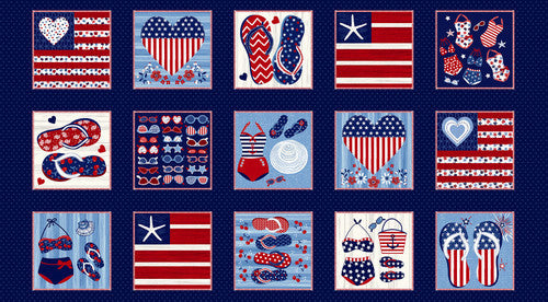 StudioE Star-Spangled Beach Quilt Fabric 24" x 42" Panel Blocks Style 7490/77