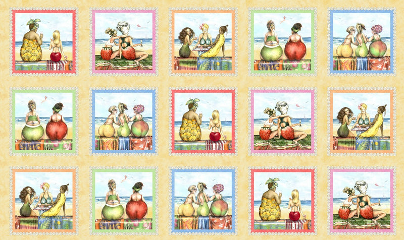 Elizabeths Studio Fruit Ladies 24"x42" Quilt Fabric Block Panel Style 1521 Sand