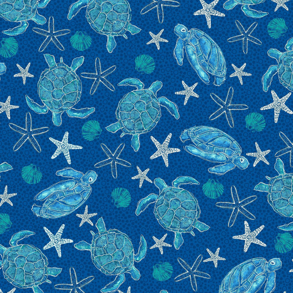 StudioE M'Ocean Quilt Fabric Tossed Sea Turtles Style 7627/77 Navy