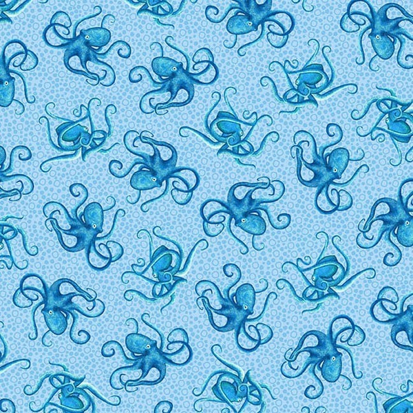 StudioE M'Ocean Quilt Fabric Tossed Octopuses Style 7629/11 Light Blue