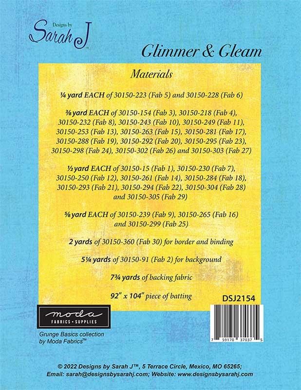Glimmer and Gleam Quilt Sewing Pattern by SarahJ Makes 84" x 96" Finished Quilt