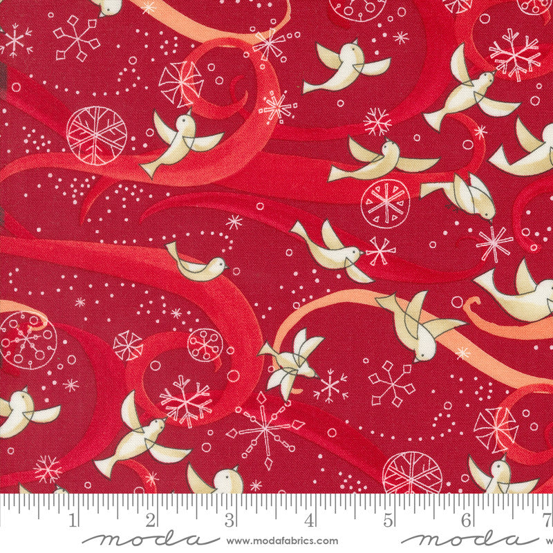 Robin Pickens Winterly Quilt Fabric Birds with Ribbons Style 48761/16 Crimson