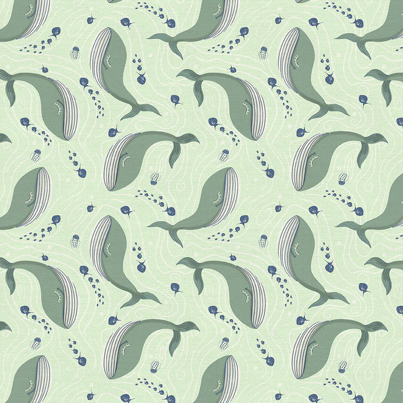 Paintbrush Studios Sky Adventures Quilt Fabric Whales Style 120-4596 Green