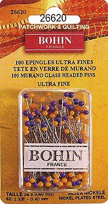 Bohin Ultra Fine Murano Glass Head Pins 1 3/8" x40 mm Pkg of 100