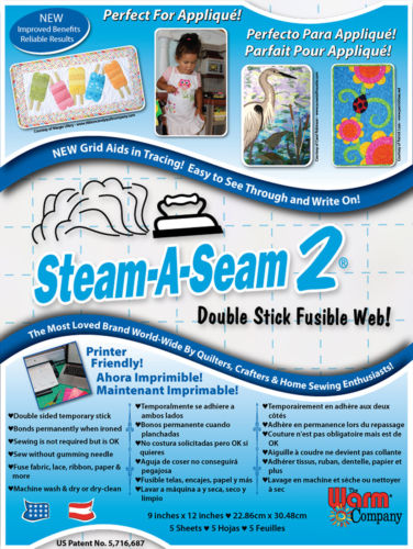 Warm Company Steam-A-Seam 2 Double Stick Fusible Web-9"X12" Sheets 5/Pkg