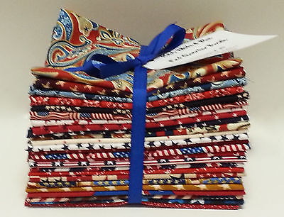 Americana Red, White & Blue Quilt Fabric Fat Quarter Bundle of 25