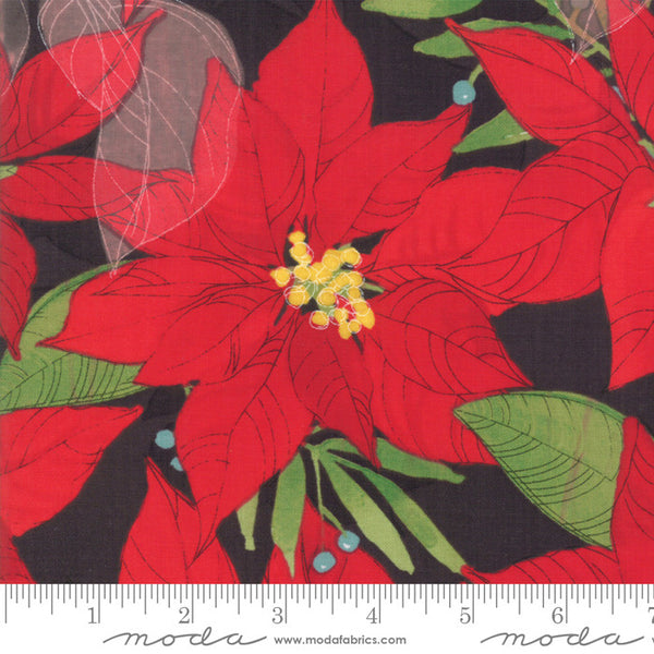 Robin Pickens Quilt Fabric Splendid Christmas Poinsettias Black Style 48650/18