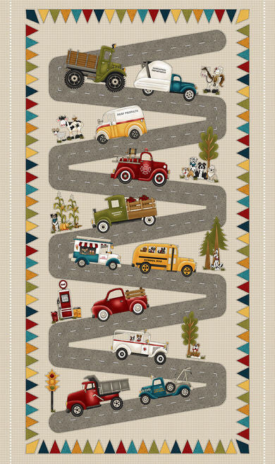 Papa's Old Truck Quilt Fabric 24" x 44" Activity Panel Stone Style 9163P-41