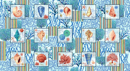 StudioE Deep Blue Sea Quilt Fabric Shell Blocks Style 5792/17 Blue