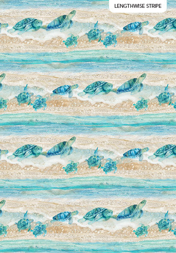 Northcott Turtle Bay Quilt Fabric Turtle Stripe Style DP24716-64 Turquoise