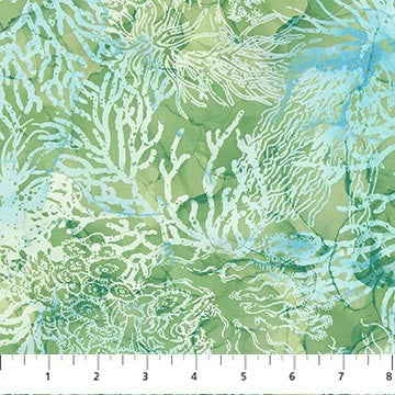 Northcott Whale Song Quilt Fabric Coral Style DP24984-72 Light Green